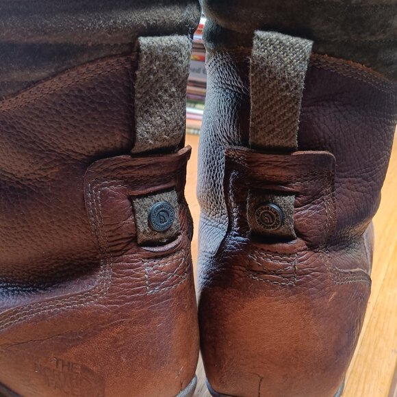 The North Face Purna Luxe Winter Boots Pebbled Leather Mid Calf Lace Up Brown Wo - Picture 6 of 12